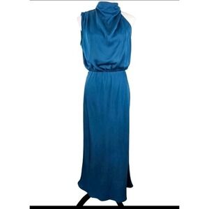 NWT BTFBM XL Sleeveless Halter Maxi Dress Mock Neck Teal Prom Satin Formal Sexy